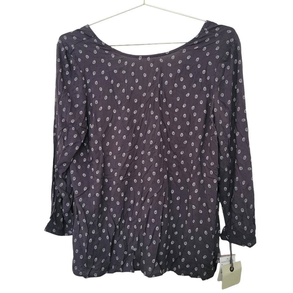 Hinge Bear All Over Print Blouse Size Medium M Grey Forge Tiny Bears Print